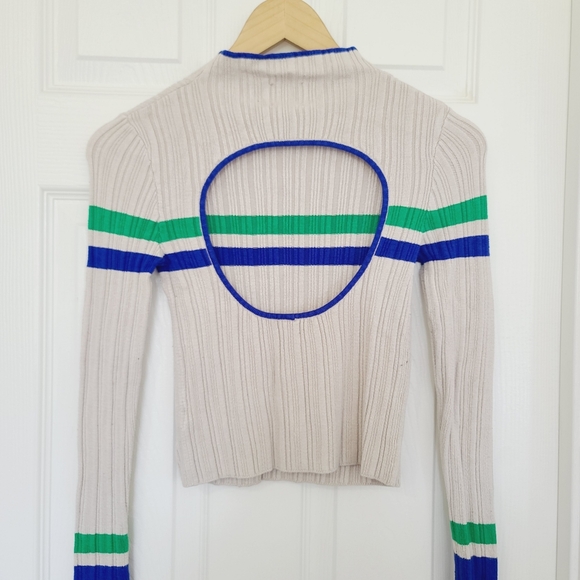 UO BDG Cream Sweater with Blue and Green Stripes Size S - Picture 4 of 5